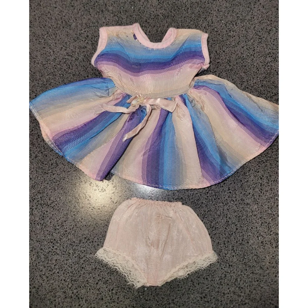 Vintage 1961 Era Pastel Stripe Doll Dress Bloomers 14” Little Miss Kay Fit Promo